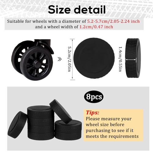 8pcs All-Inclusive Luggage Wheel Covers, 2.05x0.55 Inch Rubber Suitcase Wheel Protector Covers Full Coverage Design Accessories Mute Shockproof for Most 8-Spinner Wheels Suitcase (Black)2