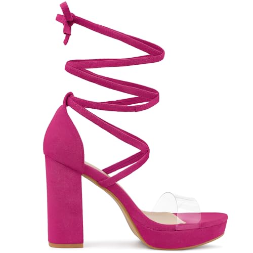 Image of Allegra K Women's Platform Lace Up Clear Chunky Heels Sandals