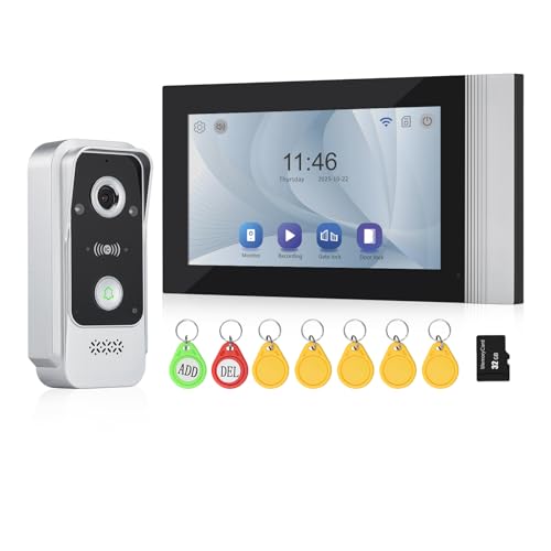 OBO HANDS Interphone vidéo WiFi 2 fils, écran vidéo 1080p, déverrouillage par application Tuya/carte RFID, vision nocturne, détection de mouvement (blanc)