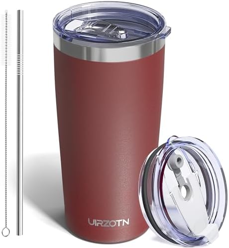 UIRZOTN Travel Coffee Tumbler 20oz, Leakproof Travel Coffee Mug with Dual Lids and Straw, Stainless Steel Double Wall Vacuum Insulated Tumbler for Hot/Iced Drinks (Red, Textured Matte)