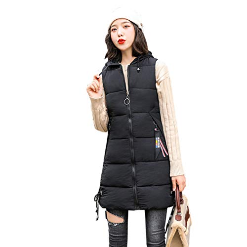 watersouprty Women's Padded Vest Thicken Sleeveless Quilted Hooded Winter Warm Long Vest Coat