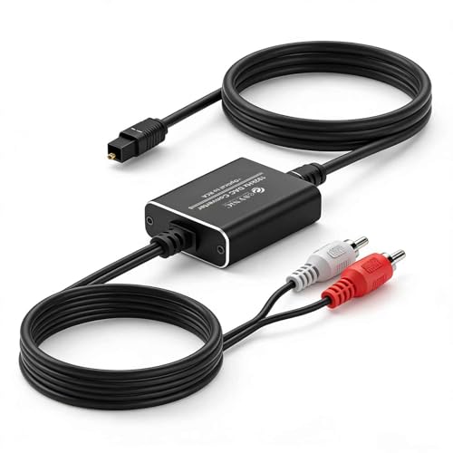 eSynic Portable Optical to RCA Adapter-6 FT Long-Built-in DAC Chip-Easy to Setup-192KHZ Digital to Analog Audio Converter-Aluminum Shell-from HDTV/Blu-ray/Gaming Consoles to L/R Stereo Audio System