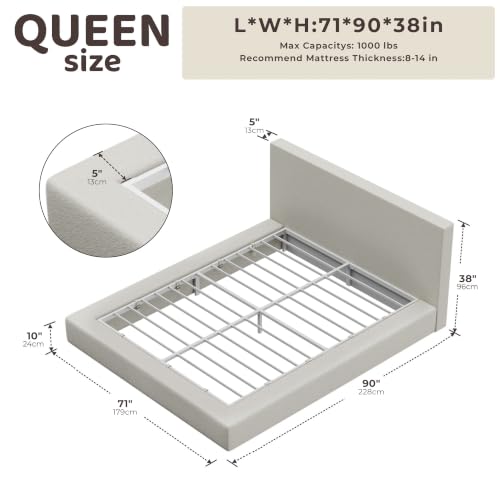 Image of RECCI AirFrame Queen Upholstered Bed Frame with Plush Padded Headboard