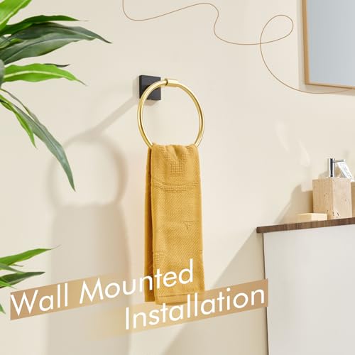 Image of KOKOSIRI Hand Towel Holder Wall Mounted Towel Ring Bathroom Accessories Shower Towel Hanger Rack Stainless Steel Black with Gold, B3010GDK