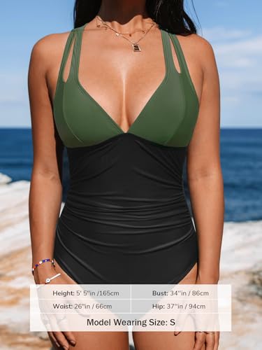 Image of CUPSHE Women's One Piece Swimsuit Tummy Control Deep V Neck Double Straps Crisscross Back Tie Bathing Suit