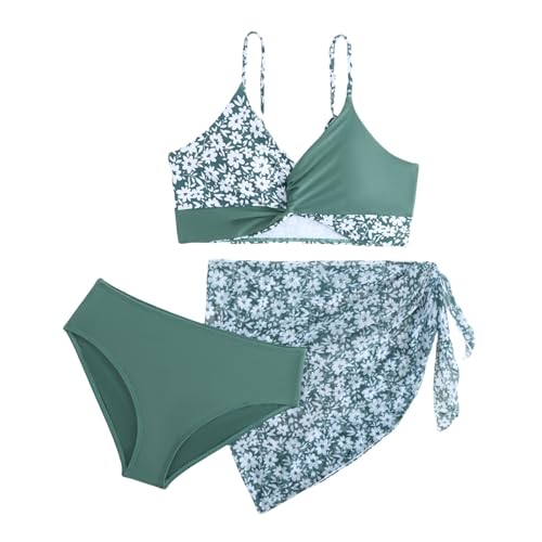 Swimsuit 3 Piece Bathing Suits for Girls Cute Quick 𝐃ry Floral 𝐂riss C𝐫oss Bikini Sets & Cover Up Beach Skirt