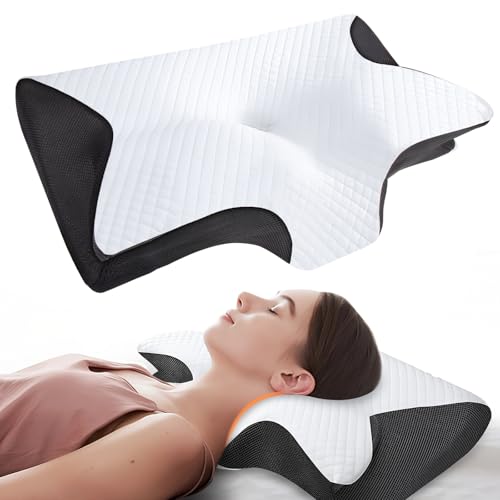 Shulltji Pillow Haven Anti Snore Neckhaven Pillow Memory Foam Cervical Pillow Ergonomic Contoured Neck Support Pillow for Side Back & Stomach Sleepers Anti Snore Sleep Cushion for Adults (Black)