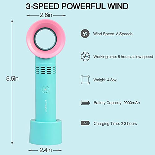fenshine Portable USB Rechargeable Mini Fan Dryer Bladeless Handheld Fan, Air Conditioning Blower for Essential Eyelash Extension Supplies (blue) - Image 3