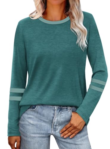 Image of Sampeel Long Sleeve Shirts for Women Color Block Casual Tops Fall Outfits 2026 Basic Tees Trendy Spring Clothes