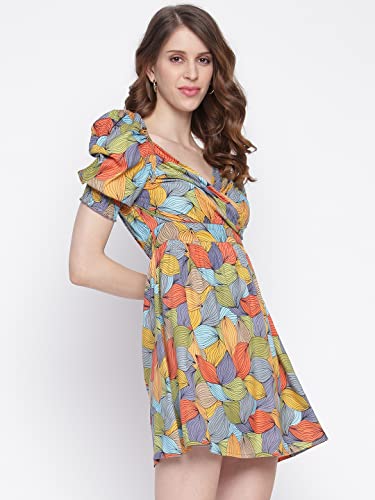 Image of IQRAAR Womens Rayon Printed Fit & Flared One Piece Dress