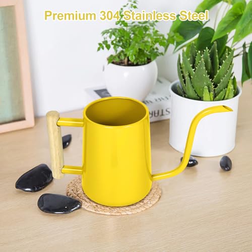 Image of Watering Can Indoor Plants, 35 oz /1000 ml Metal Stainless Steel Watering Can Pot with Long Spout for Indoor House Plants Bonsai Outdoor Garden Flower Decorative (Yellow)