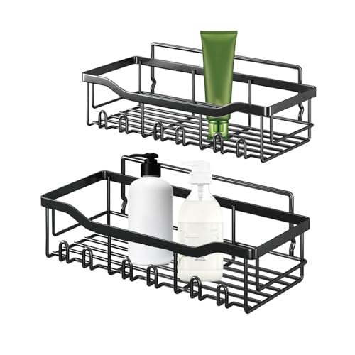 Estante de ducha adhesivo - Soporte de ducha montado en la pared para rack de pared de gran capacidad, organizador de rack de pared para bañera con amplio espacio interior