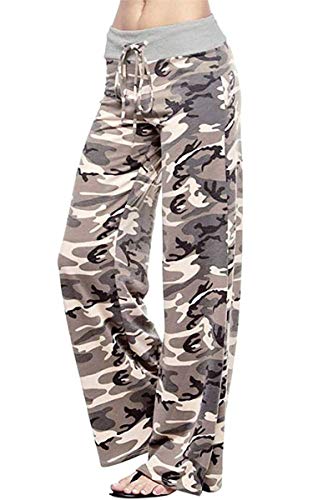 Image of AMiERY Women's Comfy Casual Pajama Pants Floral Print Drawstring Palazzo Lounge Pants Wide Leg