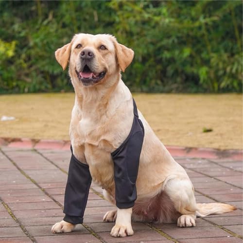 FINELYCR Kniebandage Hund, 2 Stück Ellbogenschoner für Hunde, Größe XXL Recovery Sleeve Hund, Schwarz und Grau, mit Mesh Ellbogenpolstern, Schützt die Gelenke und Knie des Hundes