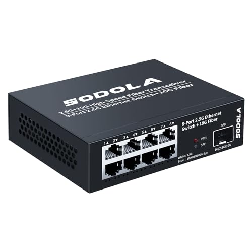 SODOLA 8-Port 2.5Gb Switch,8 x 2.5GBASE-T Ports,1X10G SFP+,100Gbps Switching Capacity, Fanless,...