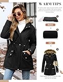 Vijamiy Winterparka Damen Warm Gefüttert Fleece Winterjacke Wasserdicht Wintermantel Winddicht Kapuzenmantel Mit Fell Lange parka(Schwarz,S)