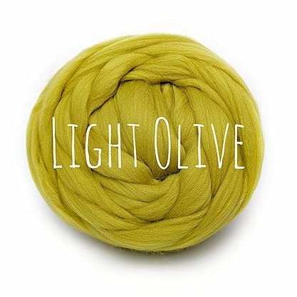 Colorful Passions Merino Wool Roving Oeko-TEX Certified Chunky Yarn Arm Knitting Felting Spinning Weaving Macrame 26-28 Microns EU Suppliers Light Olive 500g (0.5kg) (1.1lb) โ image 1