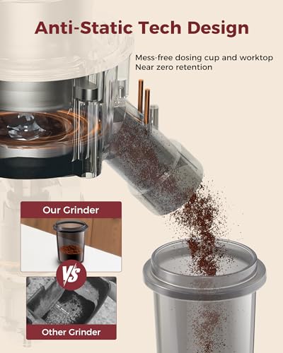 Image of Tuni G3 64mm Flat Burr Coffee Grinder, 100 Grind Settings Electric Espresso Grinder with Single Dose Set | Commercial Grade Precision, Touchscreen | Anti-Static Tech | Stainless Steel (Silver)