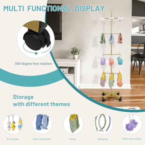 Image of Flenpptly Retail Display Stand Rotating Display Stand 4 Tier Spinning Display Stand for Craft Shows, Jewelry, Keychain, Earring Adjustable Height Retail Display Racks (Gold)