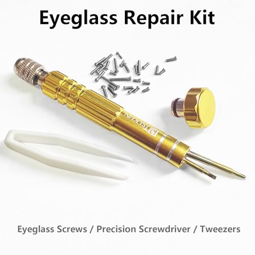 Image of PTSLKHN Eyeglass Repair Kit, S2 Steel Screwdriver with 15 Types of Screws, Precision Eye Glass Repair Tool Set (Gold2in1-screws)