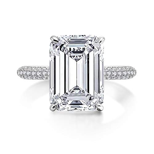 AINUOSHI 6 Carats Emerald Cut Cubic Zirconia CZ Rhodium Plated/Rose Gold Sterling Silver Simulated Diamond Wedding Engagement Ring3