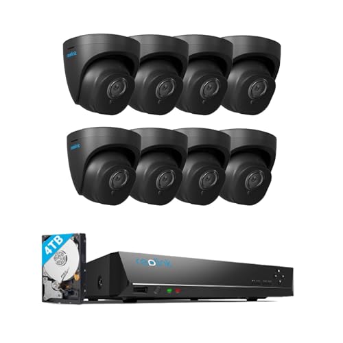 REOLINK PoE Security Camera, 5MP HD, IP Dome Camera, Outdoor/Indoor Surveillance, Smart Person/Vehicle/Animal Detection, IR Night Vision, 8xRLC-520A (Black) with 1x16CH Reolink NVR(4TB HDD)