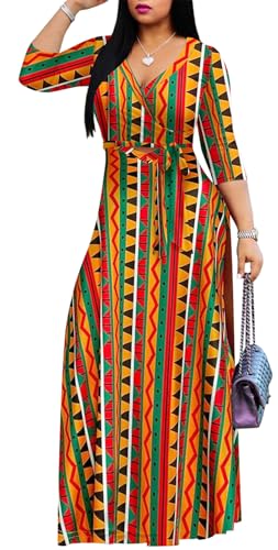Image of Women's Floral Maxi Dress Summer Casual V-Neck 3 /4 Sleeve Long Bohemian Print Evening Party Dress
