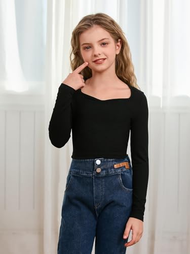 SOLY HUX Girl's Crop Tops Long Sleeve T Shirts Cute Clothes Sweetheart Neck Ribbed Knit Trendy Casual Fitted Tees4
