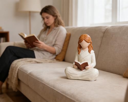 Estatua decorativa de lectora beige de resina miniatura 5