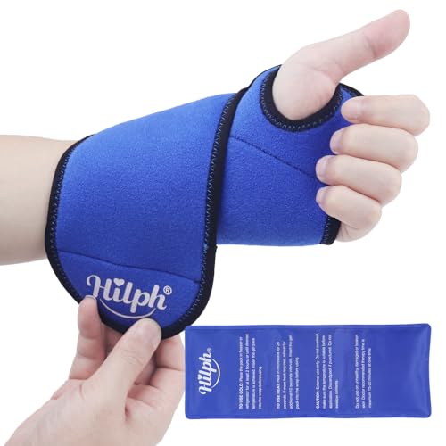 Hilph Wrist Ice Pack Wrap for Carpal Tunnel Relief, FSA Eligible, Reusable Wrist Hot & Cold Compression Brace for Hand Injuries, Arthritis, Tendonitis, Surgery Recovery Items Gifts Men Women, Blue