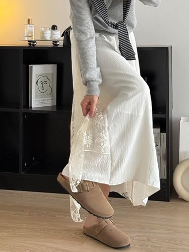 Women's Lace Patchwork Skirt Elastic Waist Loose Fashion Cute Casual Flowing Hem Light A-Line Long Skirts3