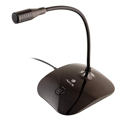 NGS MS115 - Microfono da Tavolo con Angolazione Regolabile e Tasto Mute per Laptop PC, Connessione Jack 3.5mm