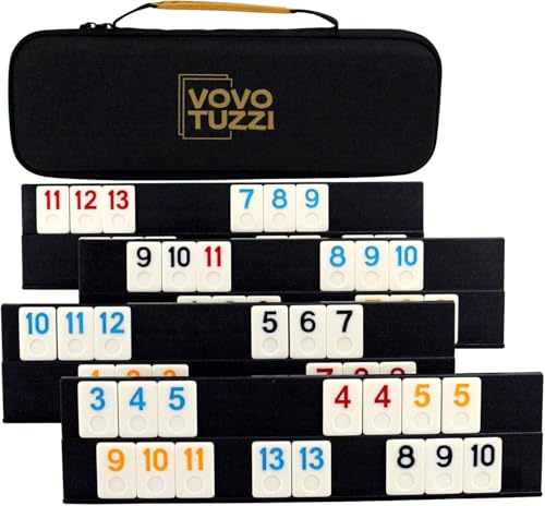 Bucher&Rossini Rummy Cube avec valise 4 joueurs Rummy Titre Set avec chiffres Okey Jeu de société Rummy avec 4 bols en plastique Israël Mahjong (noir)