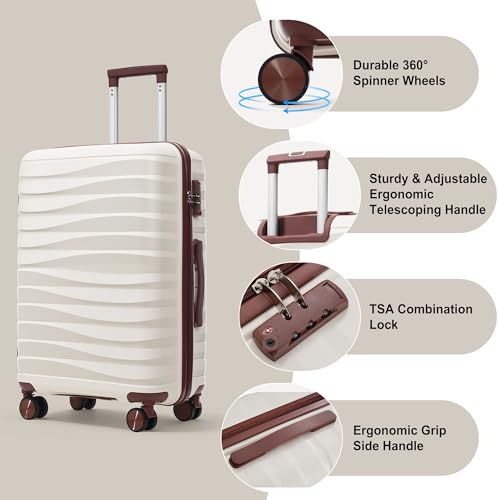 Image of Hardshell Luggage Sets, Lightweight Wave Suitcases with Spinner Wheels, PP Ivory