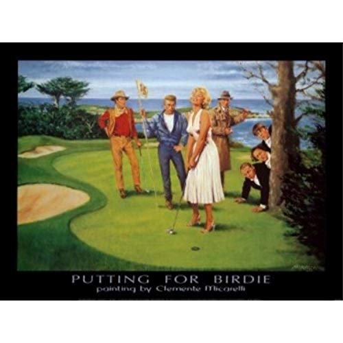 Putting for Birdie by Clemente Micarelli 32x24 Art Print Poster Vintage Marilyn Monroe James Dean Humphrey Bogart John Wayne and the Three Stooges on a Golf Course