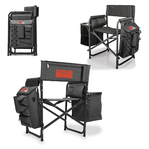 PICNIC TIME NFL Cleveland Browns Fusion Camping Chair with Side Table and Soft Cooler, Beach Chair for Adults, Lawn Chair, (Dark Gray with Black Accents)