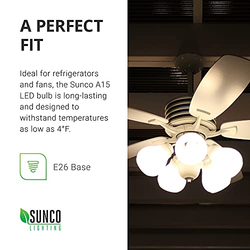 Sunco 10 Pack A15 Led Bulb Dimmable Refrigerator Appliance Bulbs 8W Equivalent 60W 2700K Soft White, 800 Lm, E26 Medium Base, Instant On, Super Bright, Indoor Outdoor Light - Ul, Energy Star #TOP2