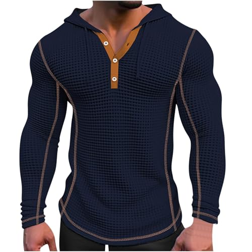 evzosrz Mens Waffle Knit Pullover Hoodies Long Sleeve Slim Fit Jacquard Polos Shirts Casual Muscle Henley Sweatshirts