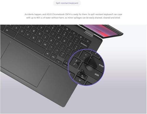 Image of ASUS Chromebook CM14 Laptop (14 inch FHD LED Anti-glare, MediaTek Kompanio 520, 64GB eMMC + 64GB SD Card), Home & Student, Ruggedized, 15-Hr Long Battery Life, Webcam, Spill Resistant, Wi-Fi 6, Chrome OS