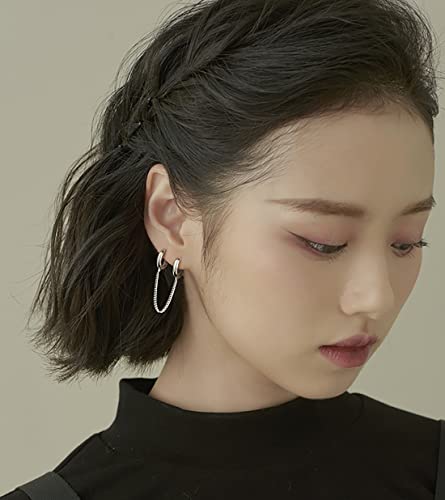 SLUYNZ Solid 925 Sterling Silver Double Hoop Earrings Chain for Women Teens Double Piercing Hoop Earrings Two Holes3