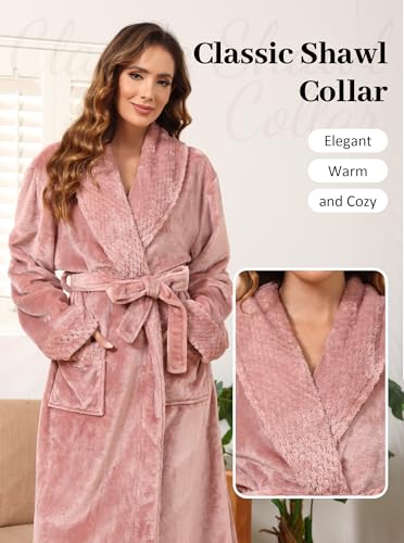 Image of Artfasion Womens Long Fleece Robe - Warm Soft Floor Length Flannel Bathrobes for Winter Thicker Long House Coat with Pockets