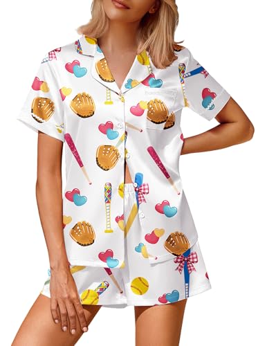 Image of Ekouaer Silk Satin Pajamas 2 Piece Pajamas for Women Set Button Down PJ Short Sleeve and Shorts Pjs Lounge Sets