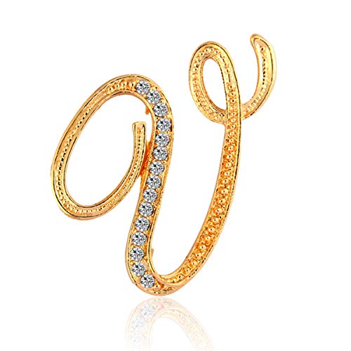 Image of BeeGift Letter Brooch Pins Initial Rhinestone Brooch for Women Crafts,Rhinestone Crystal Lapel Pin Brooches Gold A-Z 26 Letters