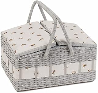 Hobby Gift Twin Lid Hamper Style Faux Wicker Sewing Hobby Storage Box, Bee