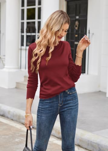 Image of GRACE KARIN Long Sleeve Fall Sweaters for Women Trendy Business Casual Tops | Fashion Clothes,Classic Pullover Shirt,Crew Neck,Scalloped,Lightweight,Soft Comfy,Fitted,Knit,Stretchy,Winter Layer Clothing