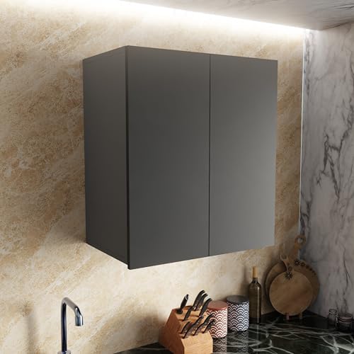 Image of 2 Door Multipurpose Wall Mounted Cabinet with Adjustable & Fixed Shelf | Storage for Modular Kitchen, Bathroom, Office & Living Room | Assembly-DIY | Color-Grey | Size-60x33x63.8 Cm
