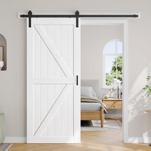 Image of FREDBECK 36X84 Barn Door with 6.6FT Hardware Kit, K Shape,White,Wood