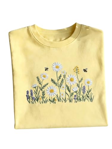 Image of RoseSeek Women's Cute Embroidered Tops Crew Neck Short Sleeve T Shirts Casual Going Out Tops