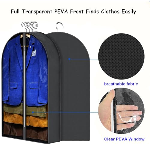 Kleidersäcke, atmungsaktiv, 100 cm (4 Stück) für Anzugjacken, Kleidersäcke zur Aufbewahrung mit 10 cm Zwickel, transparentes Fenster, staubdicht, Kleidertaschen, Schutz für Anzug, Mantel