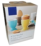  4 Eierbecher Porzellan Türkis, gelb, Taupe, Weiss